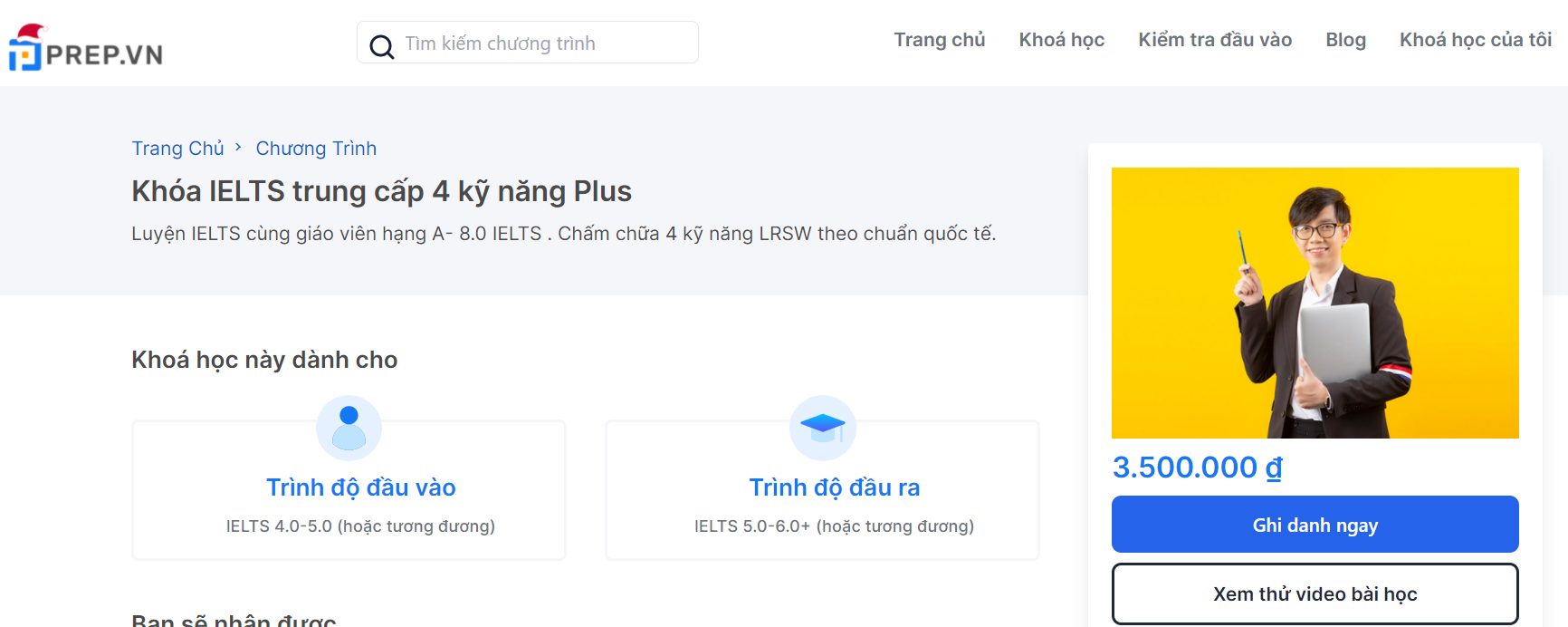 Khóa IELTS trung cấp 4 kỹ năng Plus