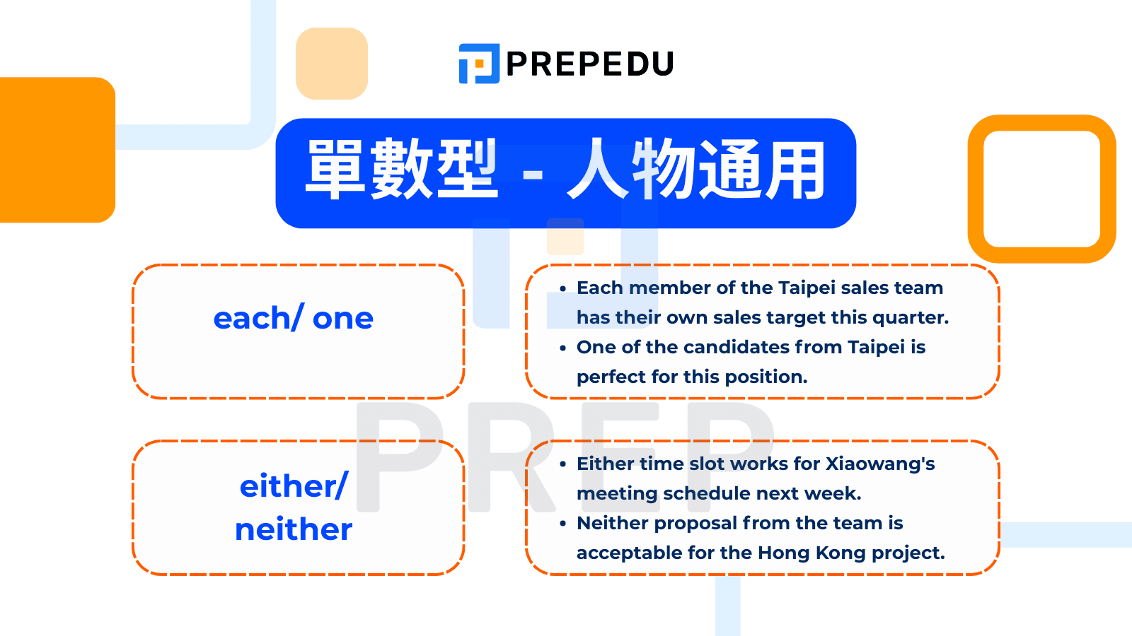 不定代名詞 - 單數型 - 人物通用