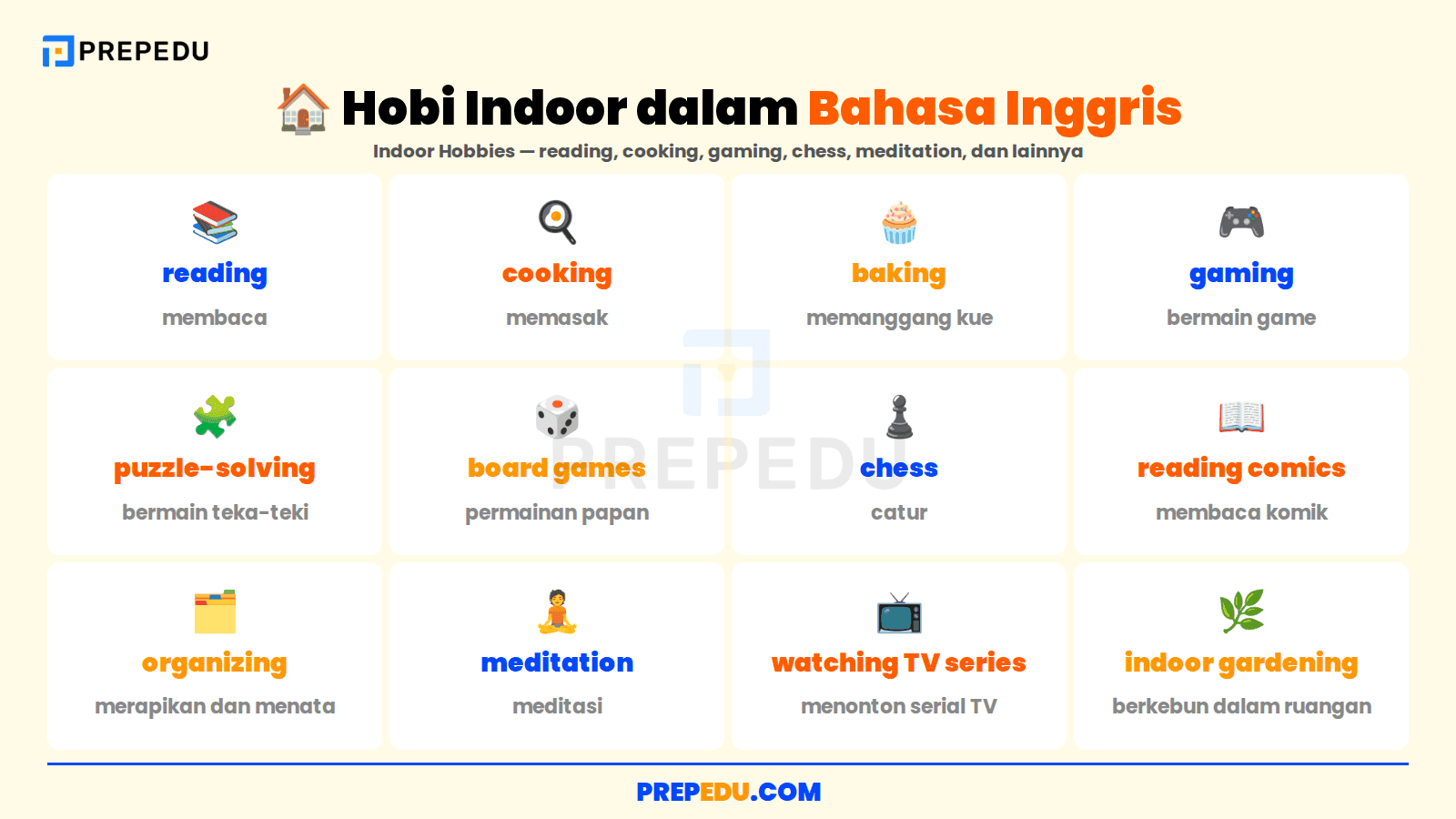Dua belas kosakata hobi indoor dalam bahasa Inggris
