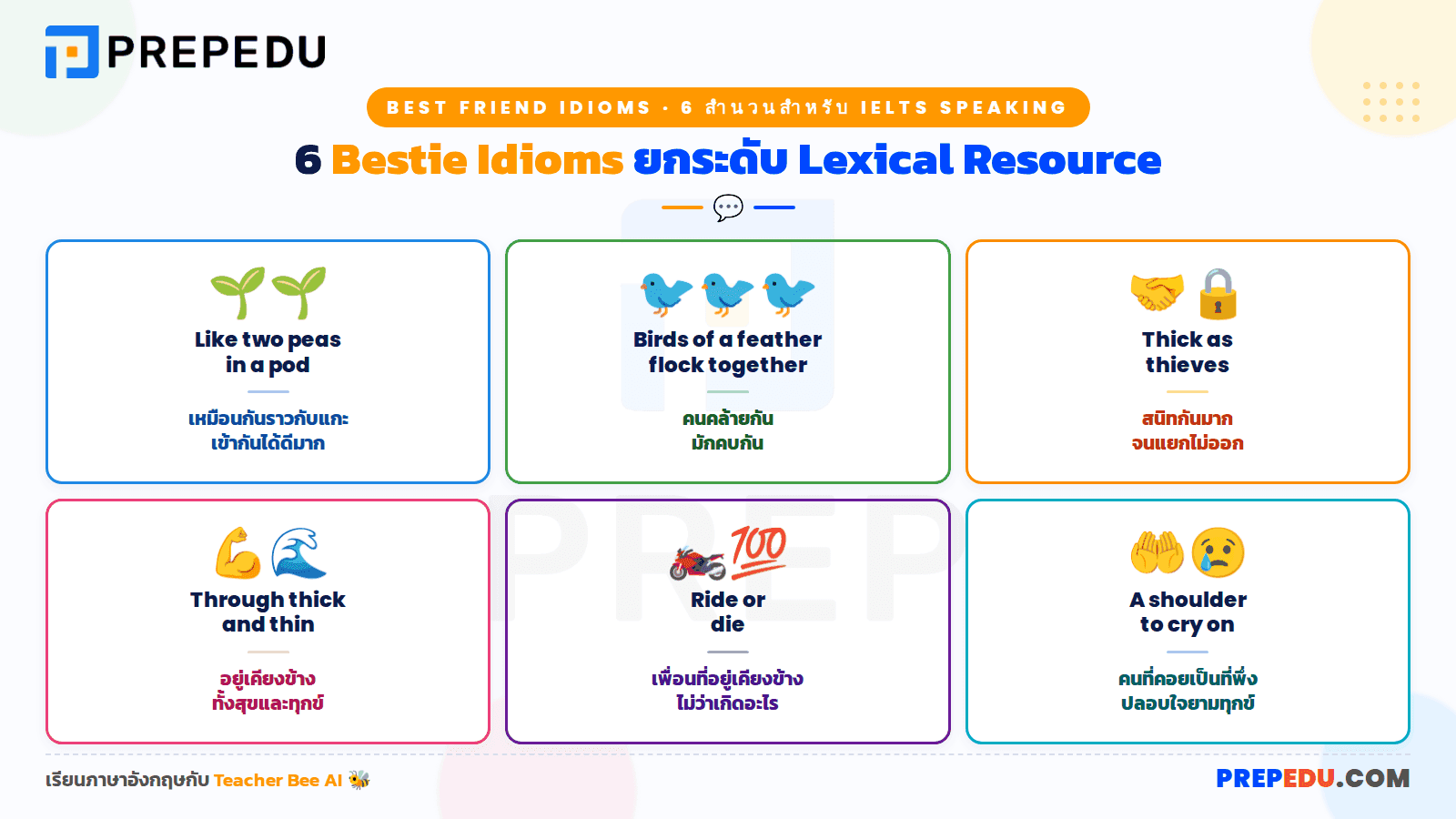สำนวน (idioms) เกี่ยวกับเพื่อนรักในภาษาอังกฤษ