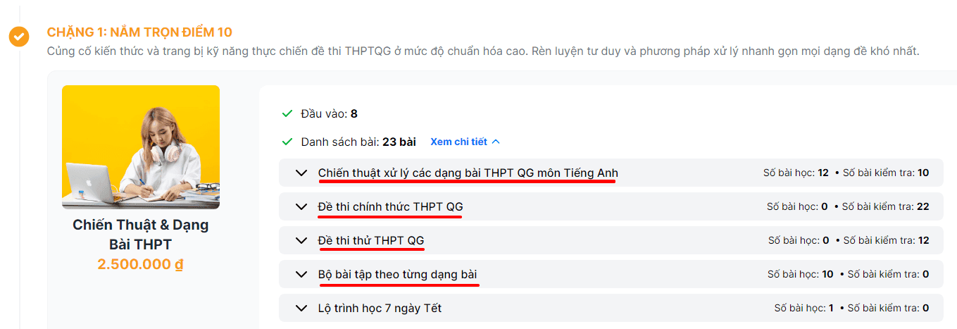 Khóa học Chiến Thuật và Dạng bài THPTQG của prepedu.com