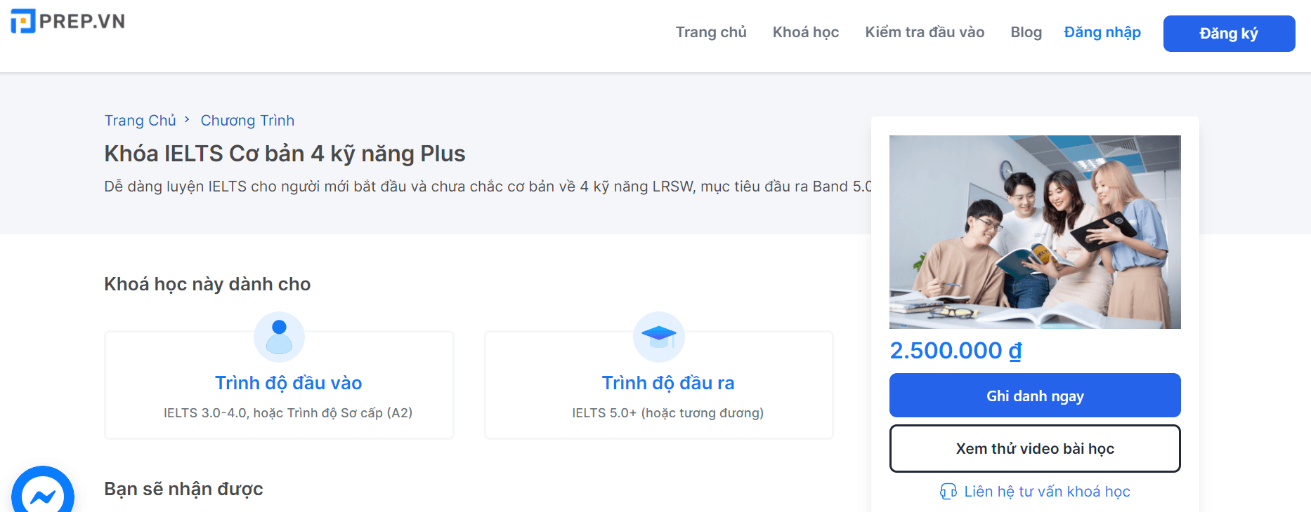 Khóa học IELTS Cơ bản 4 kỹ năng Plus