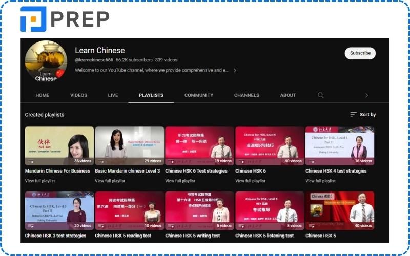 Kênh có khóa học HSK online Learn Chinese