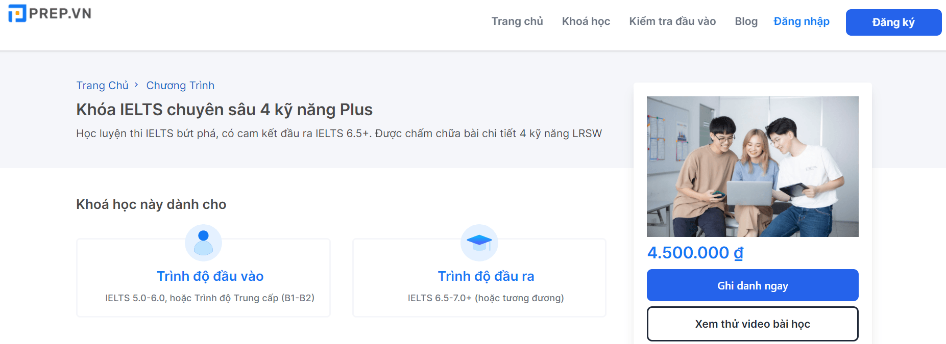 Khóa học IELTS chuyên sâu 4 kỹ năng Plus