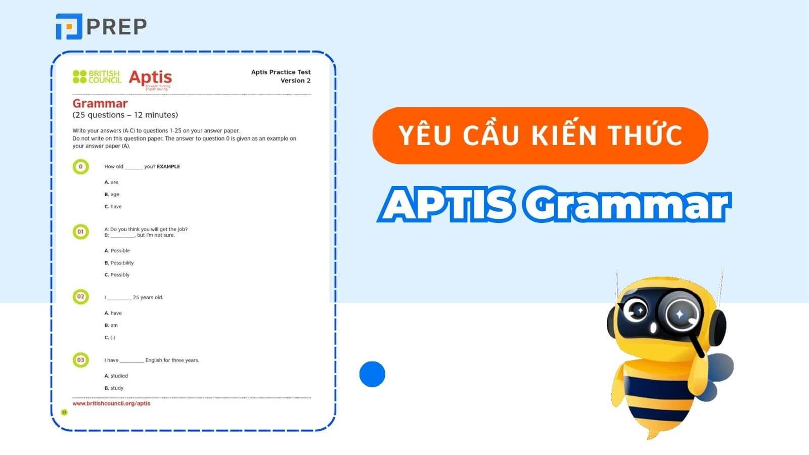 Yêu cầu kiến thức trong phần thi APTIS Grammar