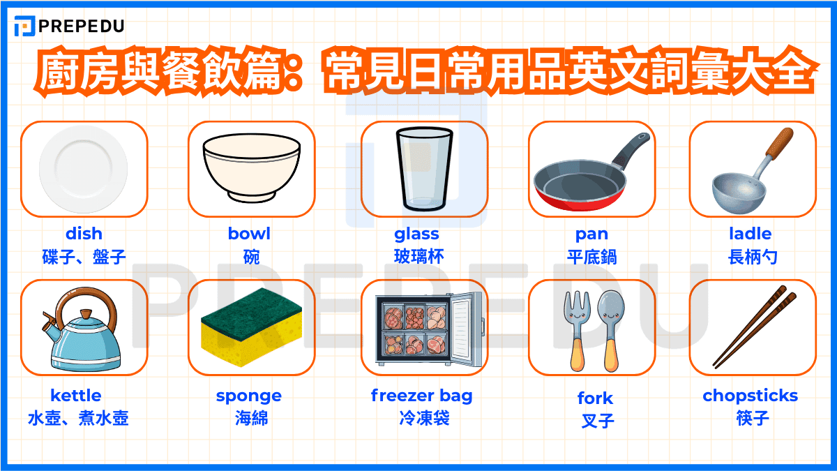 廚房與餐飲篇：常見日常用品英文詞彙大全
