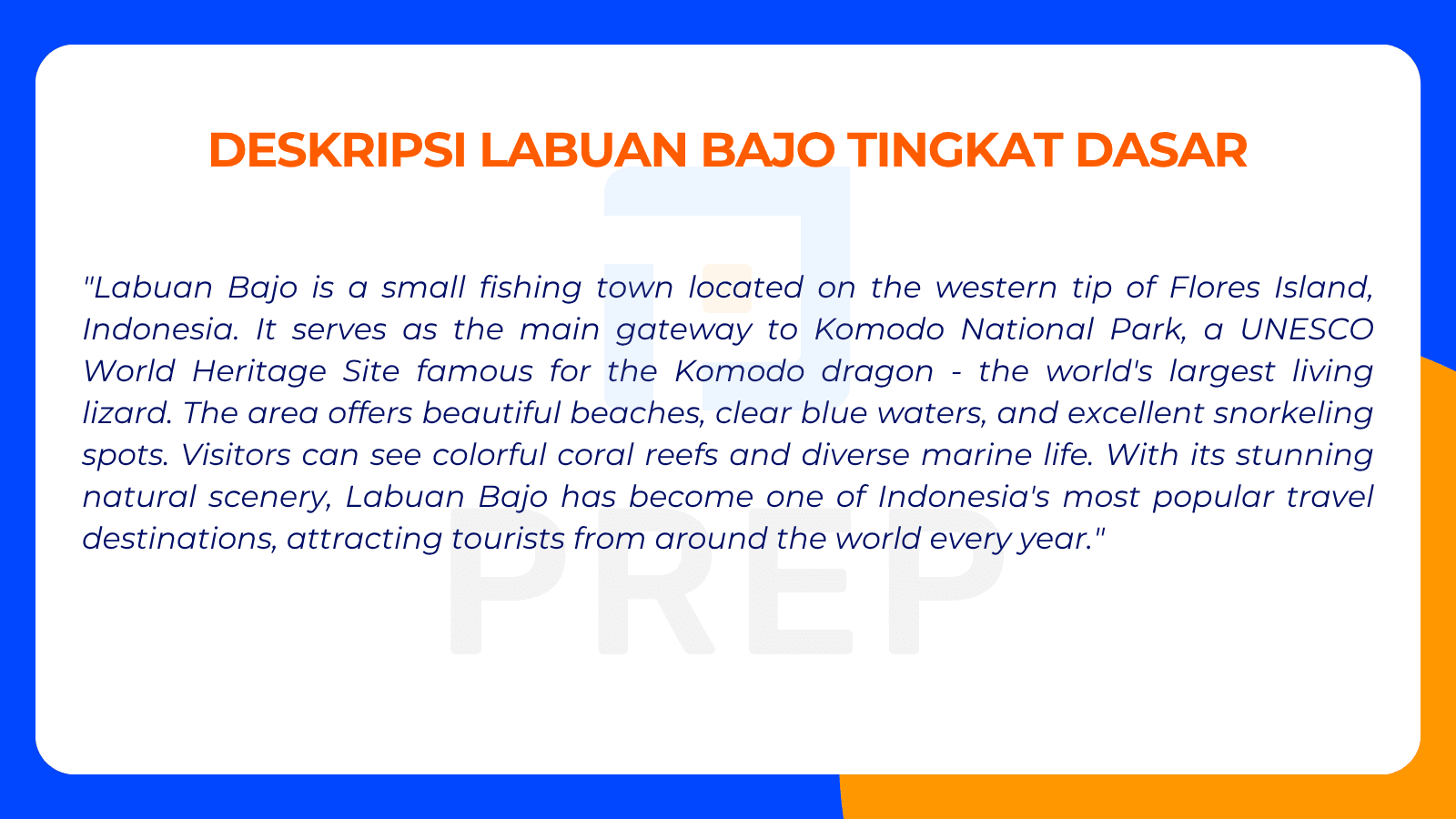 Deskripsi Labuan Bajo Tingkat Dasar