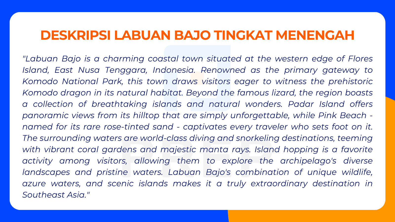 Deskripsi Labuan Bajo Tingkat Menengah
