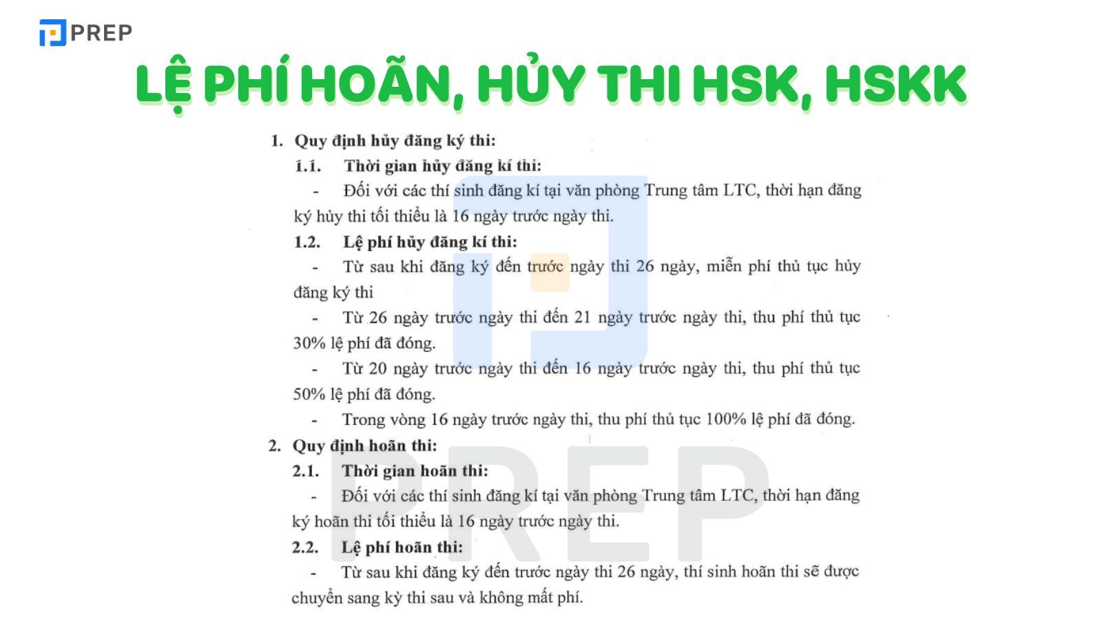 Lệ phí hoãn, hủy thi HSK, HSKK 2025