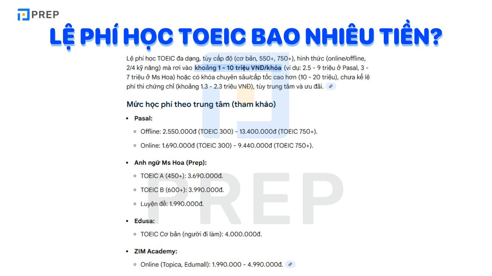 Lệ phí học TOEIC bao nhiêu tiền?