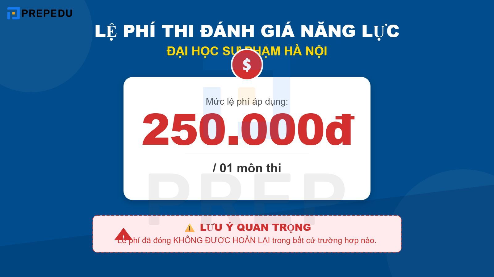 Lệ phí thi Đánh giá năng lực Đại học Sư phạm Hà Nội