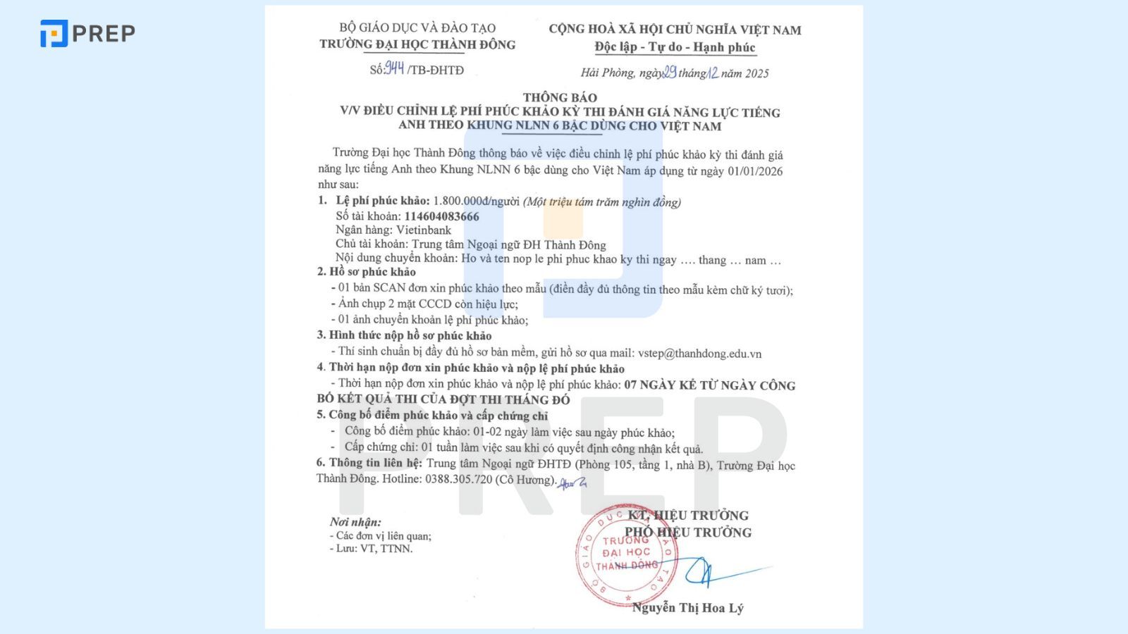 Lệ phí thi VSTEP 2026