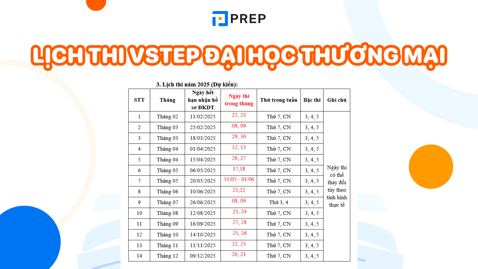 lịch thi VSTEP