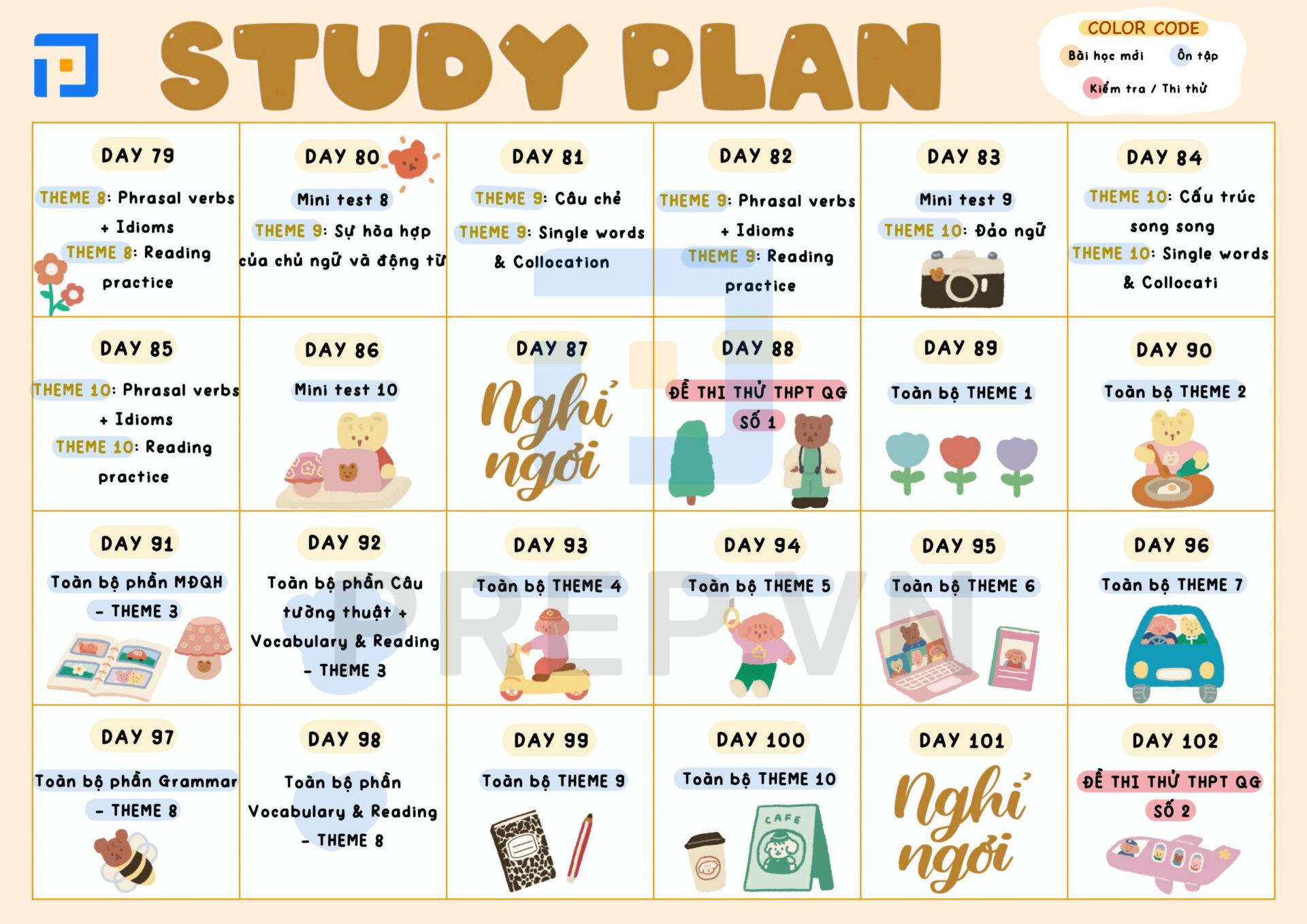 Study plan - lộ trình chinh phục điểm 10 tiếng Anh THPT Quốc gia trong vòng 102 ngày