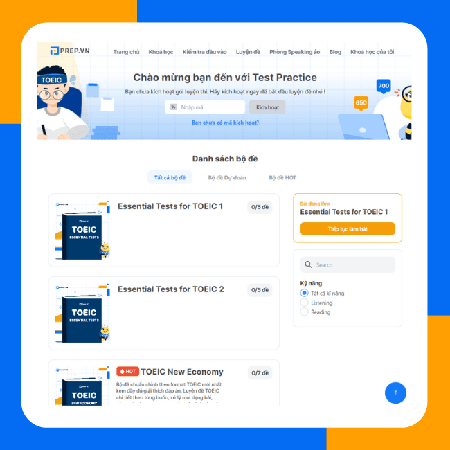 Luyện đề TOEIC - Test Practice của prepedu.com