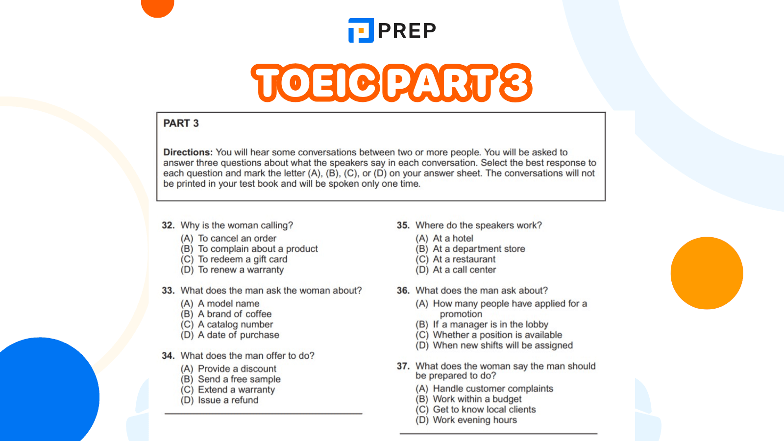 luyện nghe TOEIC Part 3 format mới