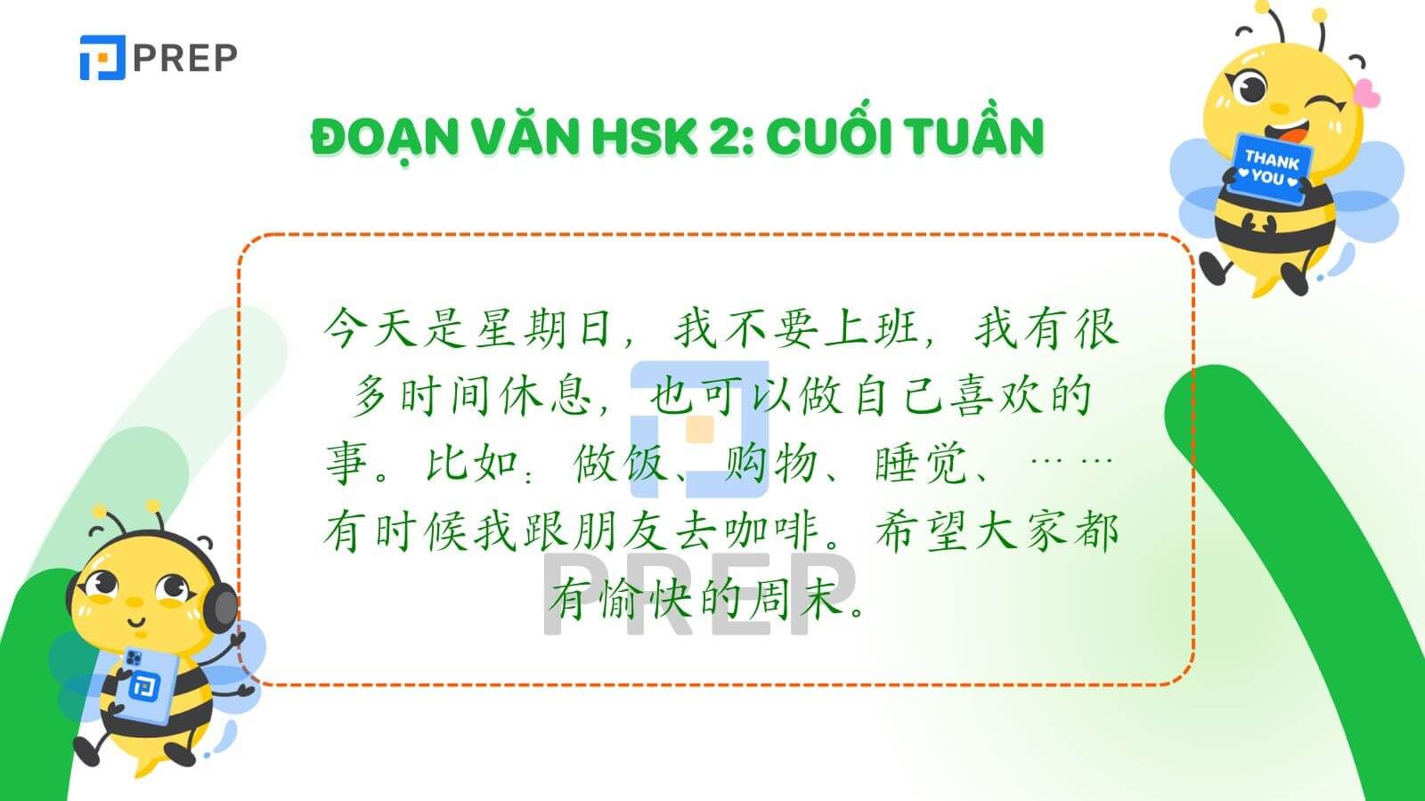 Đoạn văn HSK 2 về cuối tuần