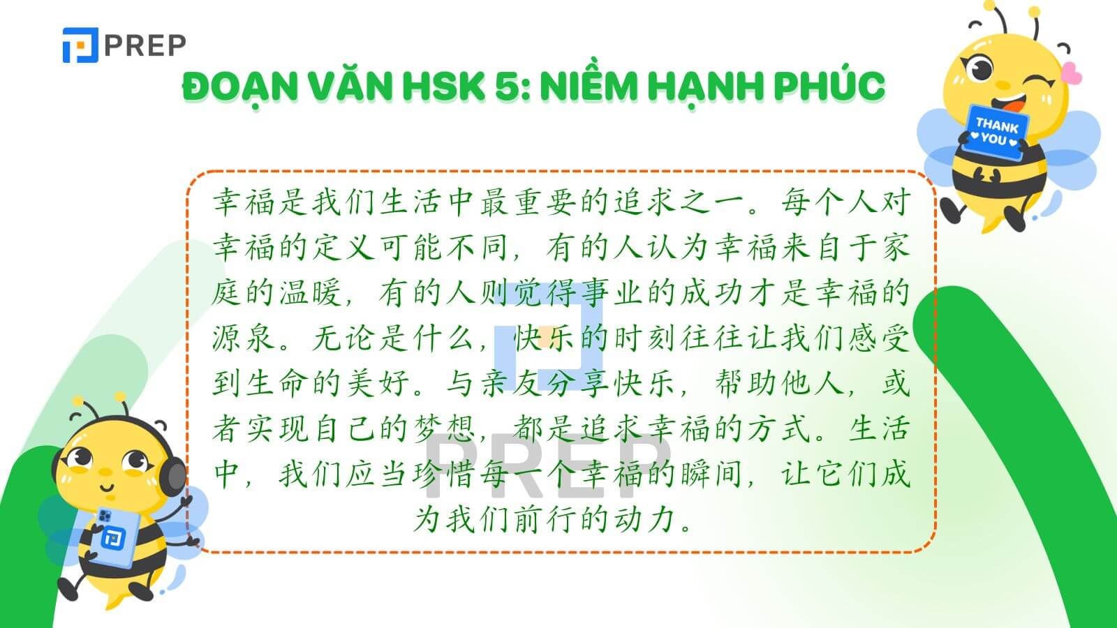 Luyện viết đoạn văn tiếng Trung HSK 5 về Niềm hạnh phúc