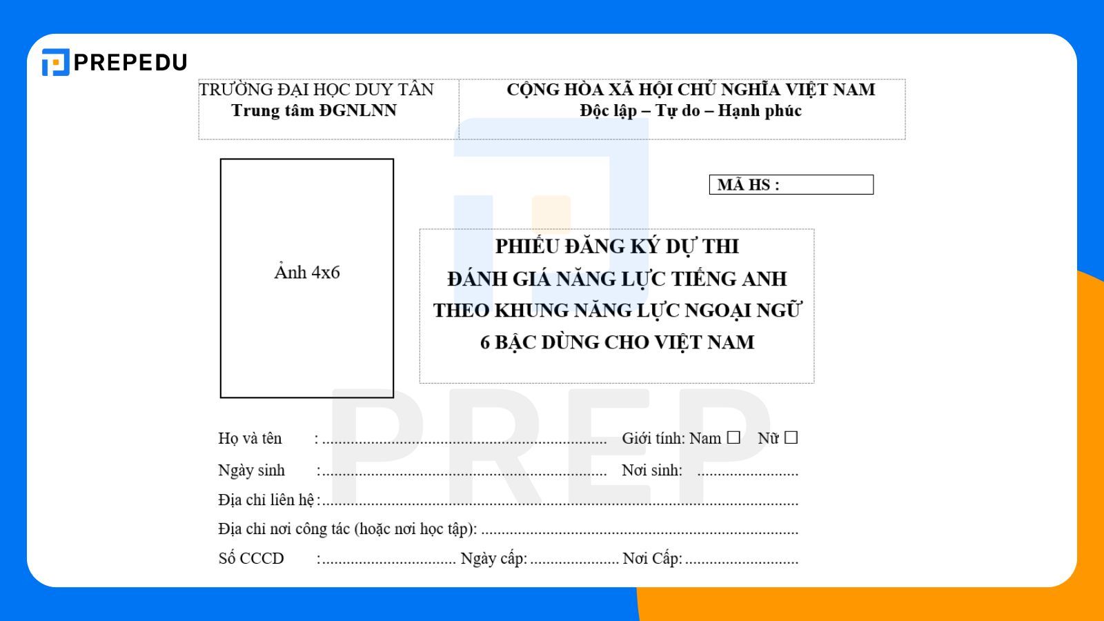 Mẫu phiếu đăng ký dự thi VSTEP