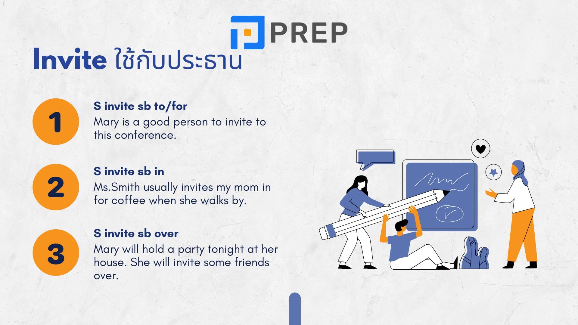 Invite ในภาษาอังกฤษพร้อมโครงสร้างคําเชิญภาษาอังกฤษ
