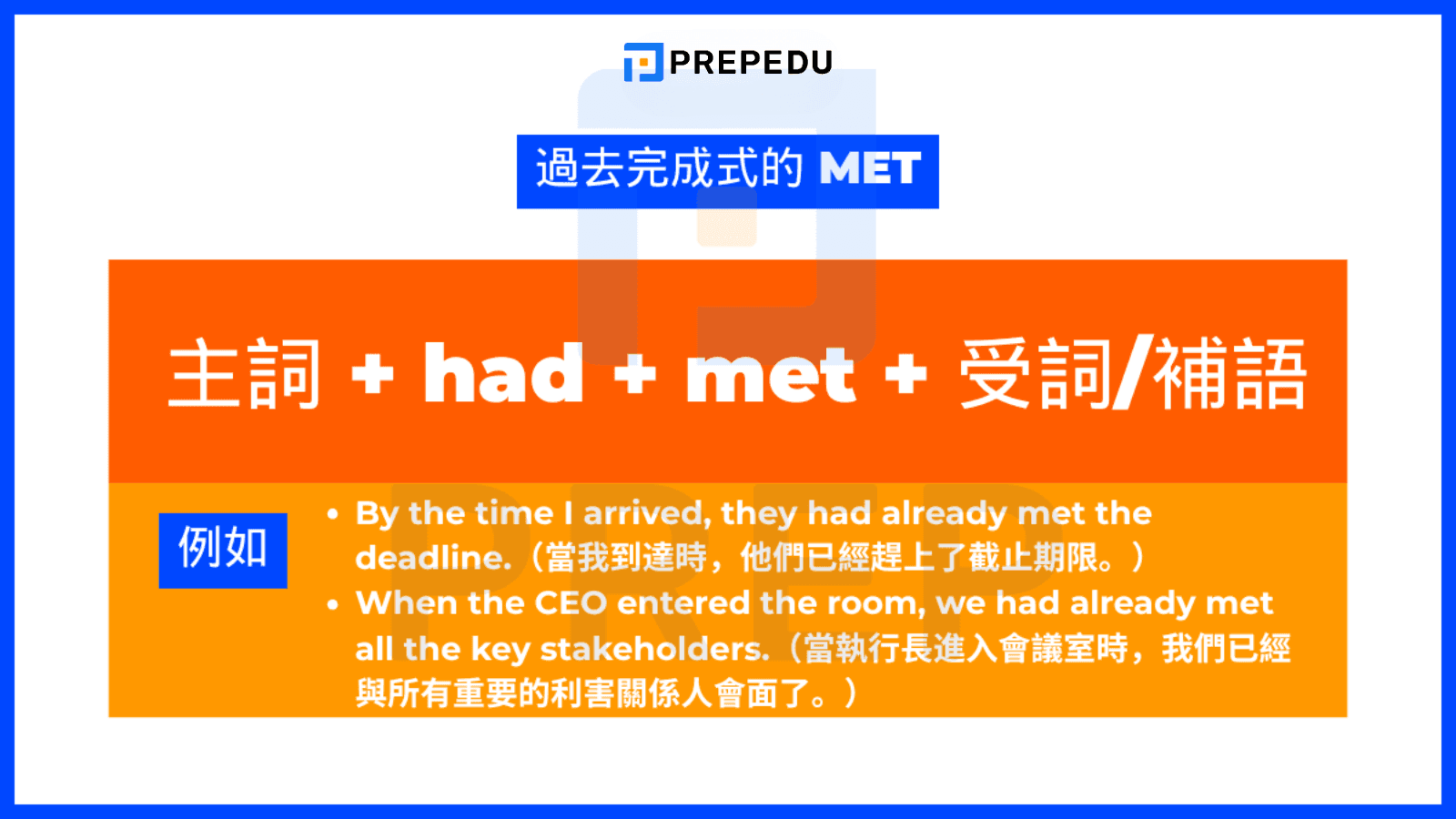 Met 作為過去分詞的進階用法：過去完成式