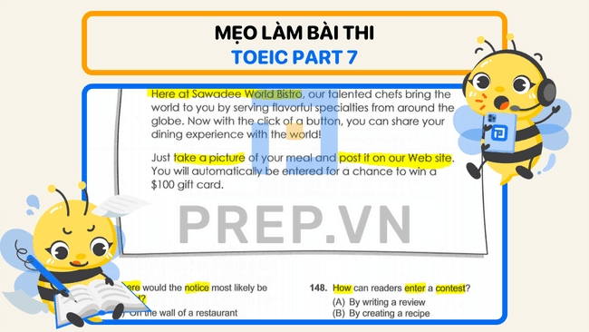 mẹo làm bài thi toeic part 7, mẹo thi part 7 toeic