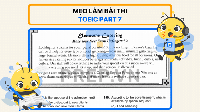mẹo làm bài thi toeic part 7, mẹo thi part 7 toeic