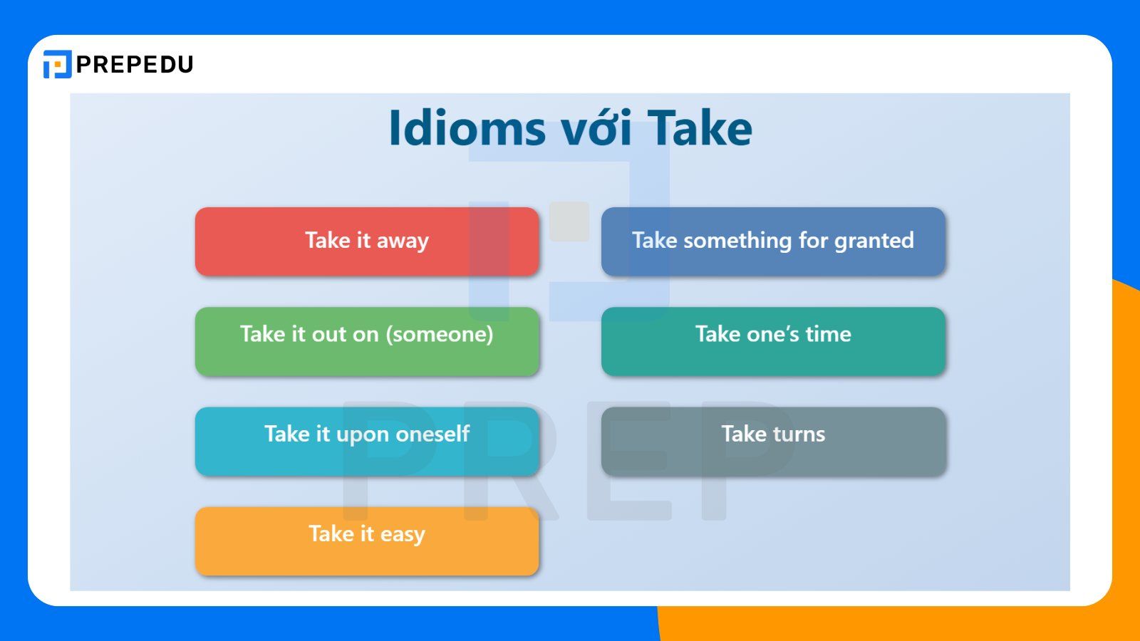 Một số idiom thông dụng với Take