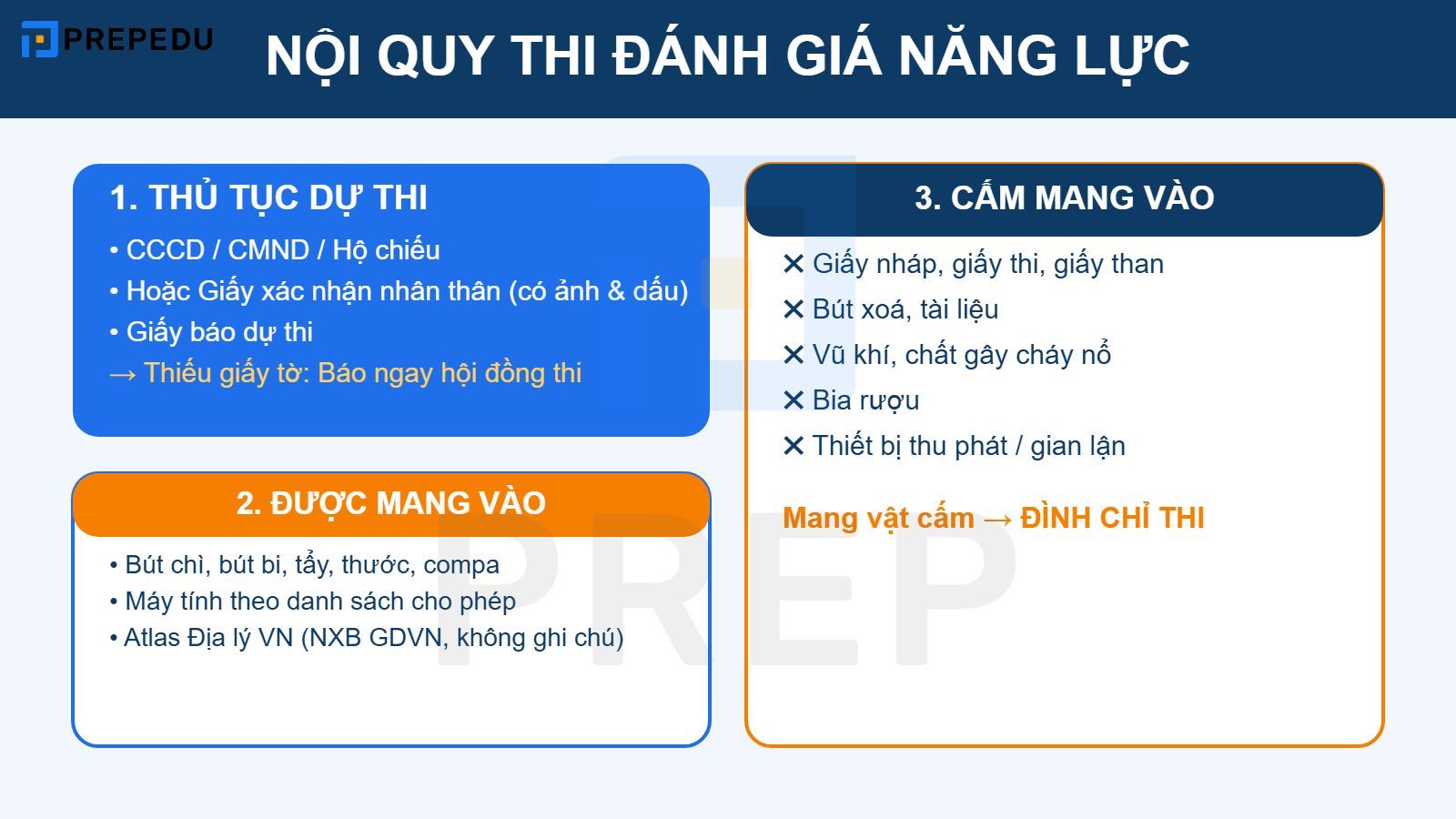 Một số nội quy thi đánh giá năng lực chung 