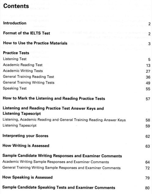 Mục lục official ielts practice materials