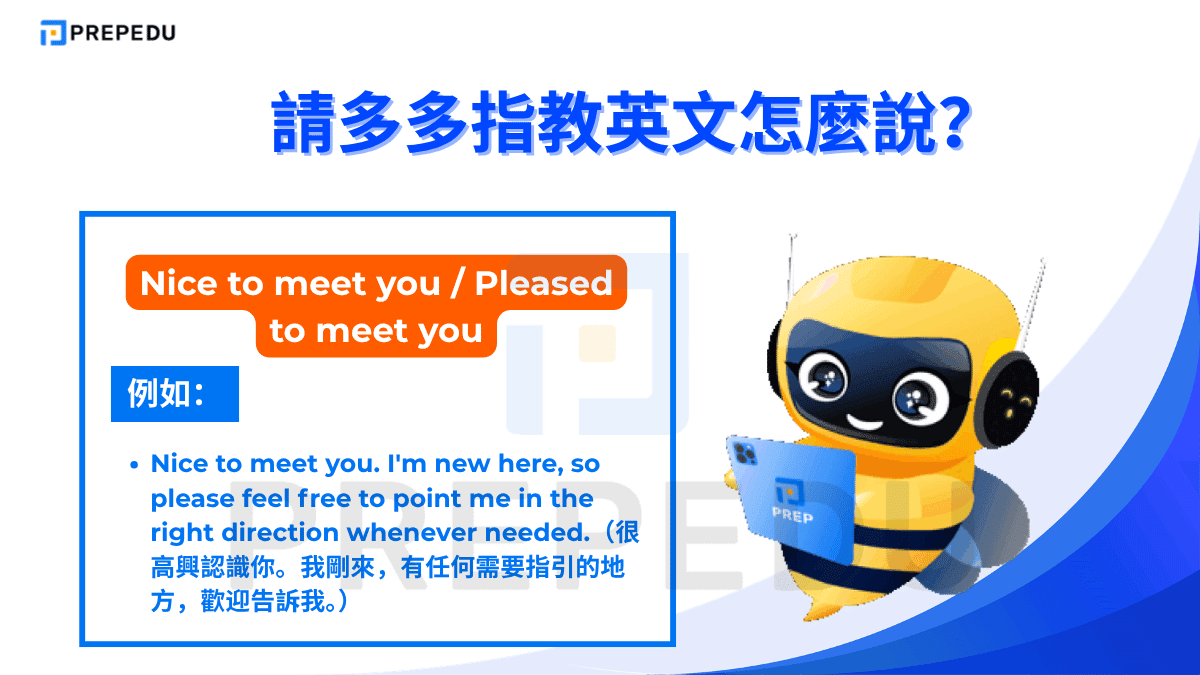 Nice to meet you / Pleased to meet you 的例如
