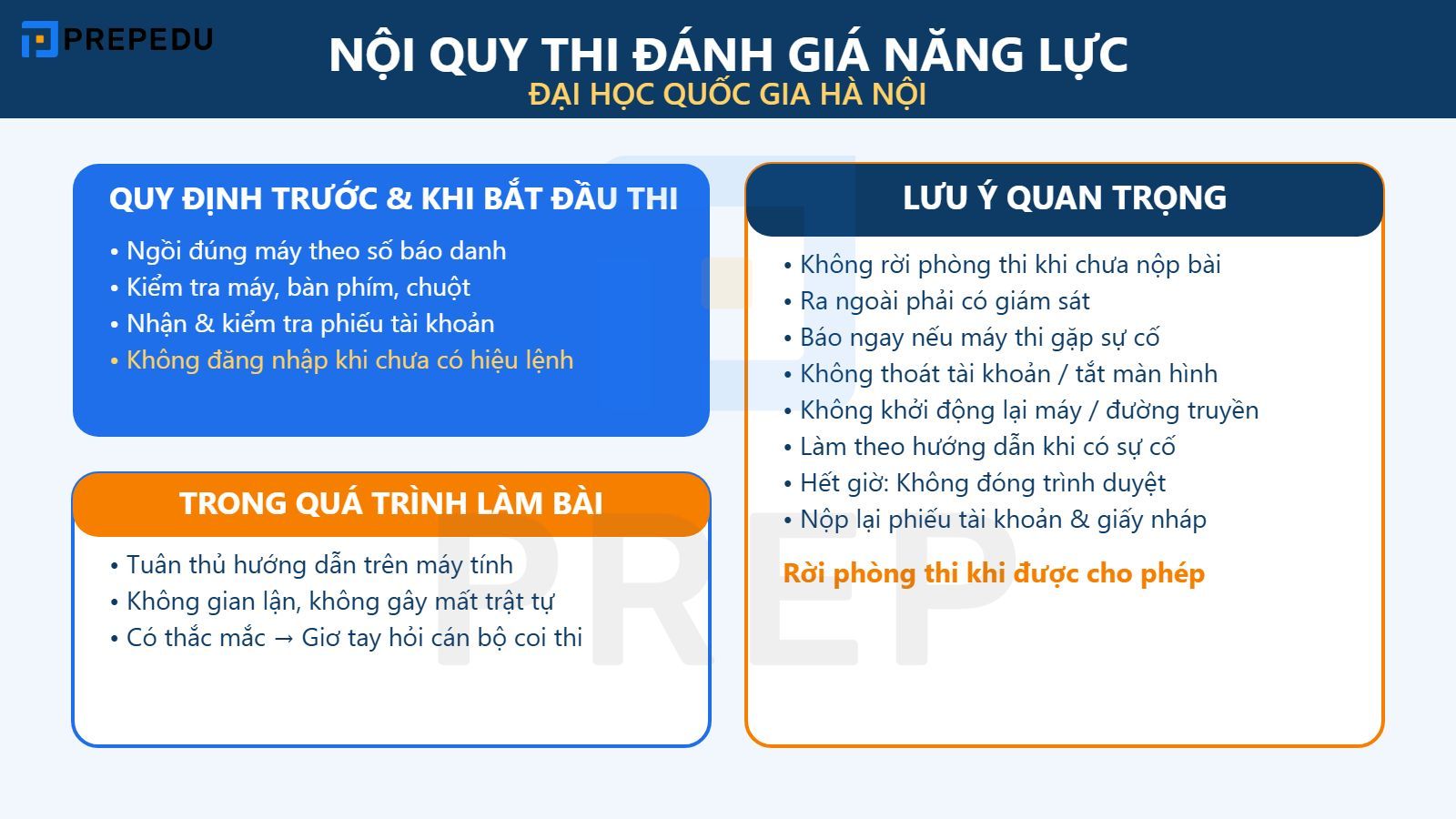 Nội quy thi đánh giá năng lực Đại học Quốc gia Hà Nội