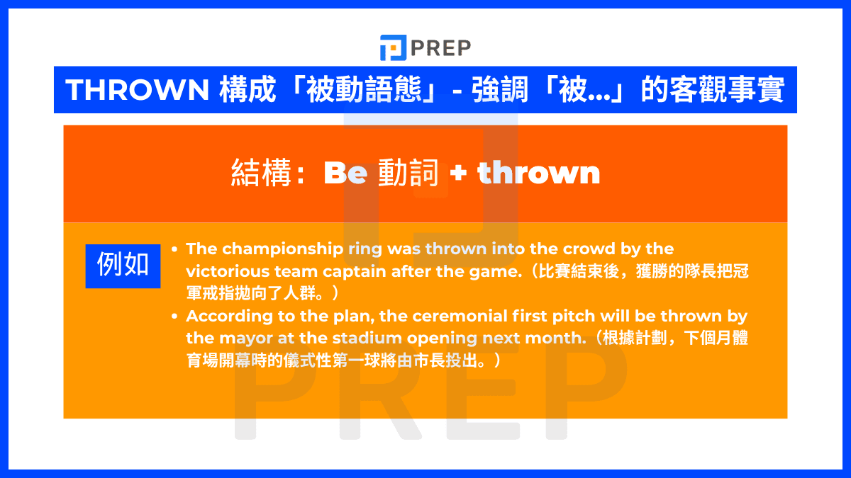 Thrown 構成「被動語態」- 強調「被…」的客觀事實