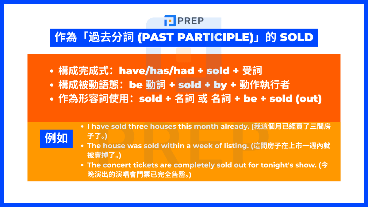 作為「過去分詞 (Past Participle)」的 sold