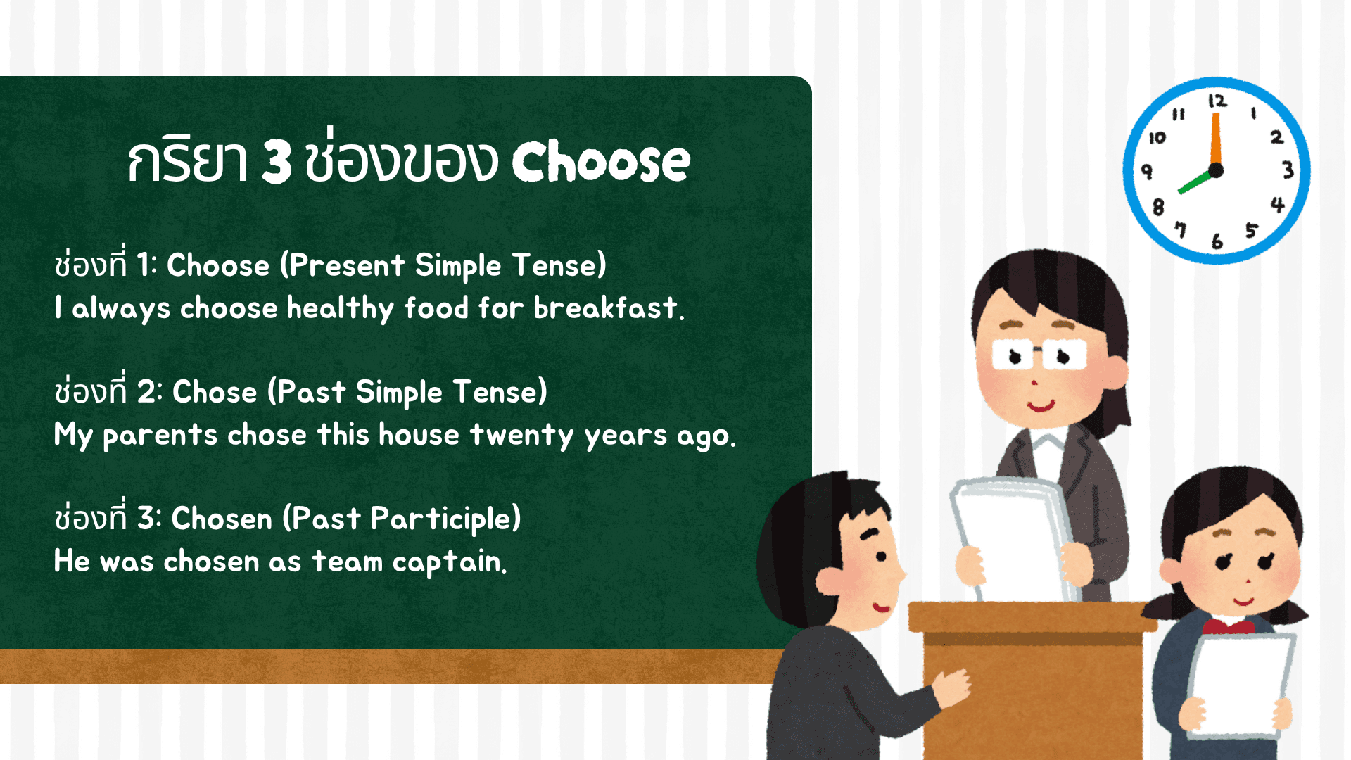 กริยา 3 ช่องของ Choose พร้อมคำแปลและตัวอย่างประโยค