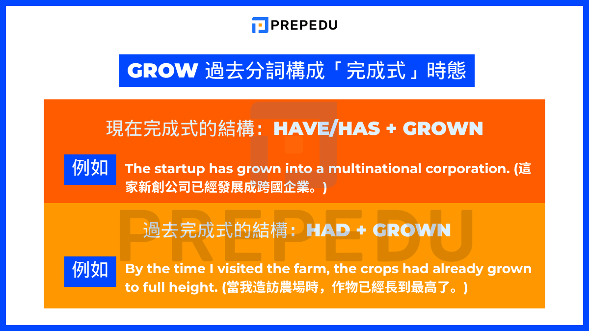 完成式時態是grow 過去分詞最重要的用法之一