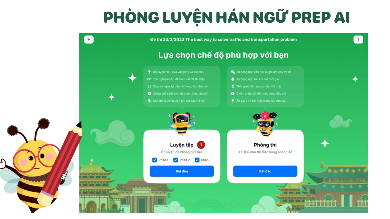 Phòng luyện Hán ngữ HSK Prep AI- luyện là nâng điểm!