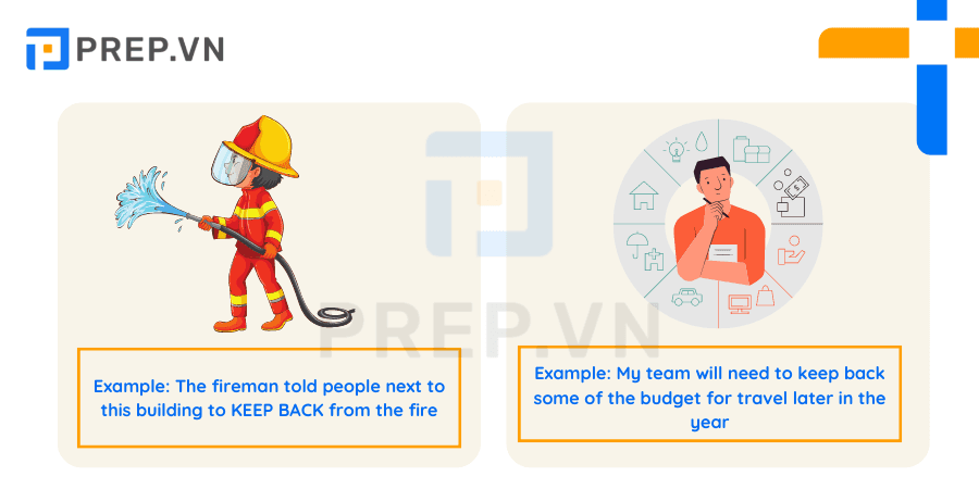 Phrasal verb Keep back