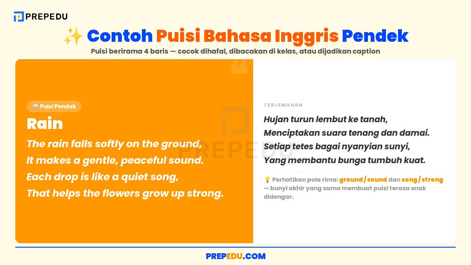 4 contoh puisi bahasa Inggris pendek lengkap dengan terjemahannya