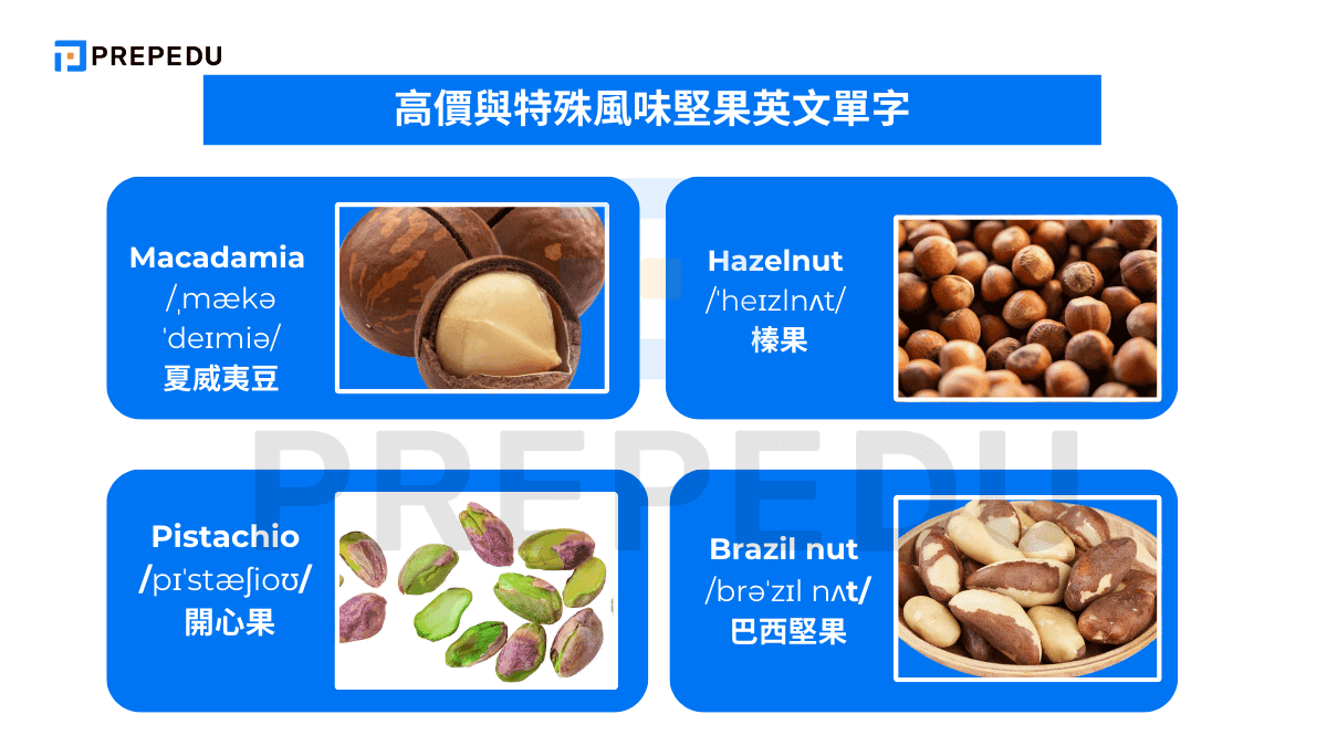 高價與特殊風味堅果英文單字