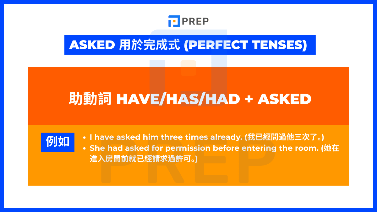 Asked 構成「完成式」時態 (Perfect Tenses)