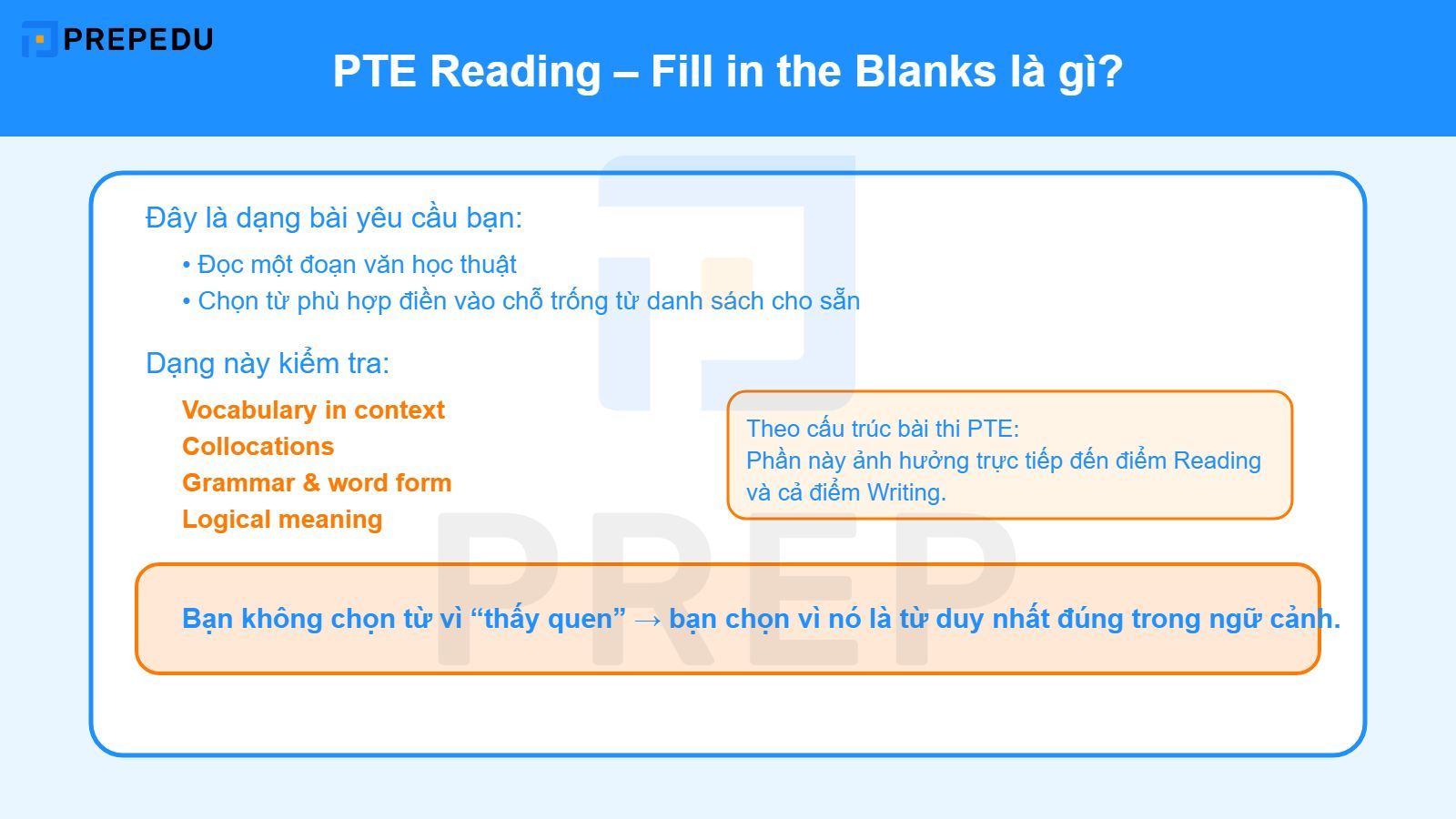 PTE Reading Fill in the blanks là gì