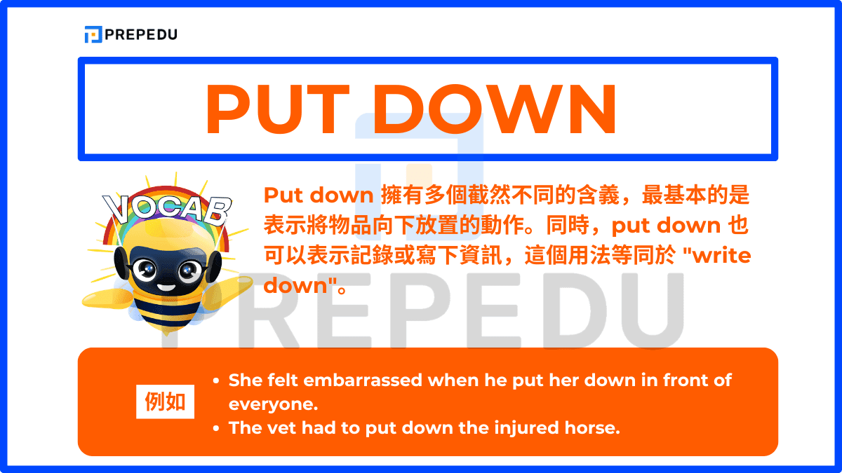 Put down 擁有多個截然不同的含義