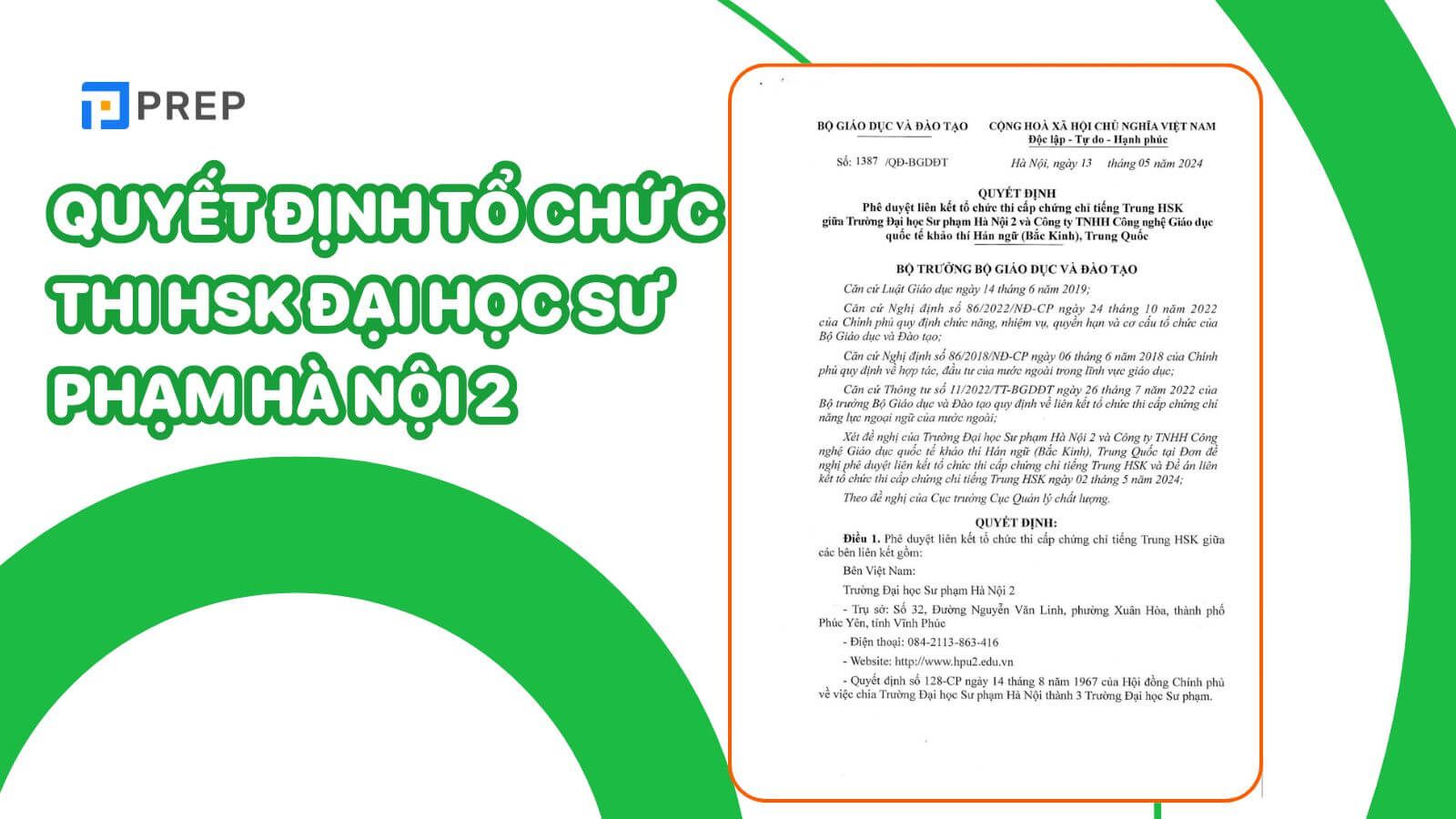 Quyết định tổ chức thi HSK Đại học Sư phạm Hà Nội 2