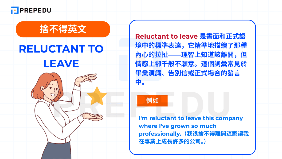 Reluctant to leave 是書面和正式語境中的標準表達