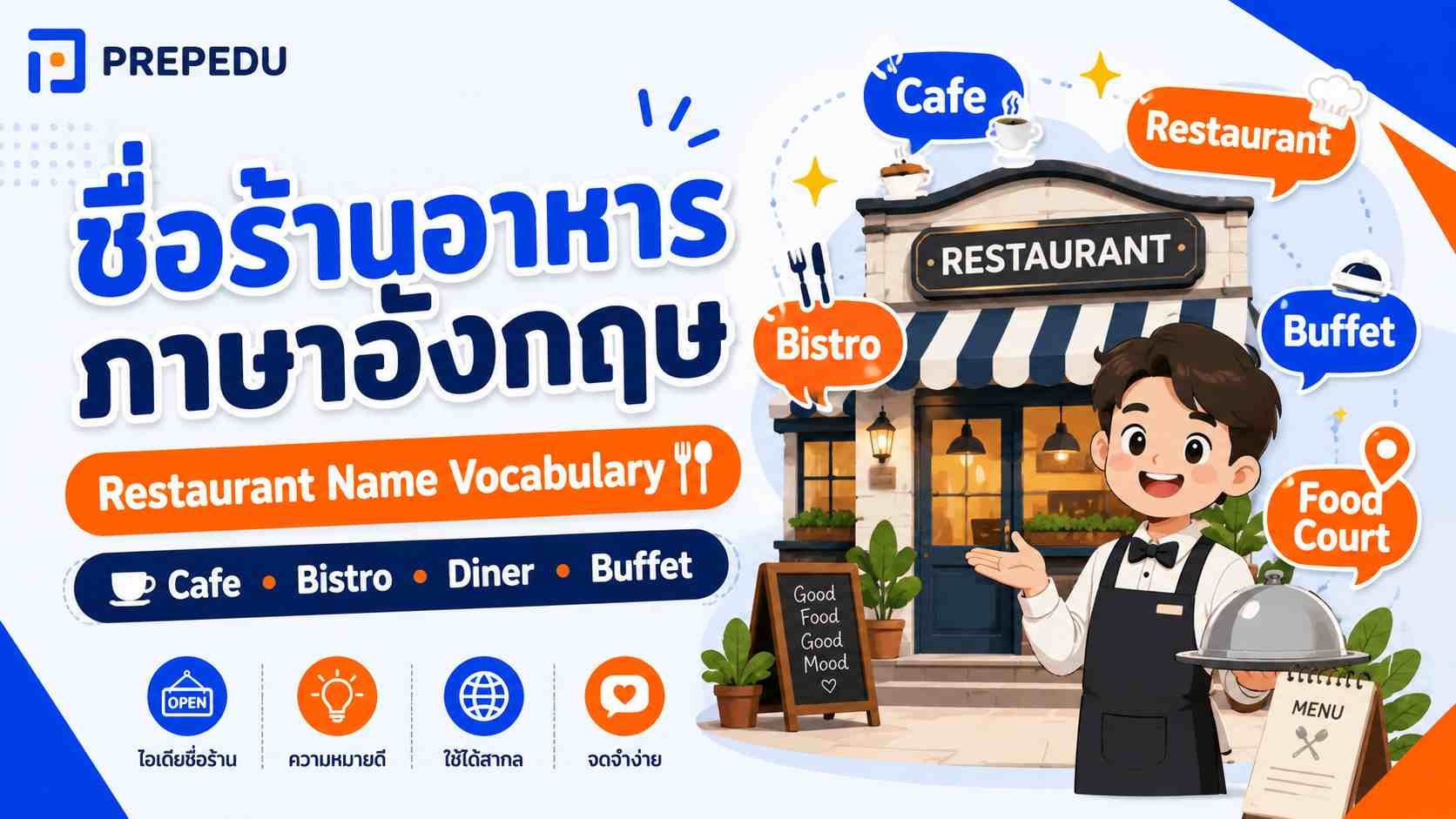ชื่อร้านอาหารภาษาอังกฤษ: เก๋ จำง่าย 60+ ตัวอย่าง