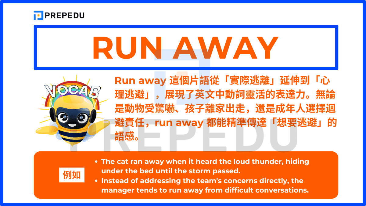 Run away 這個片語從「實際逃離」延伸到「心理逃避」