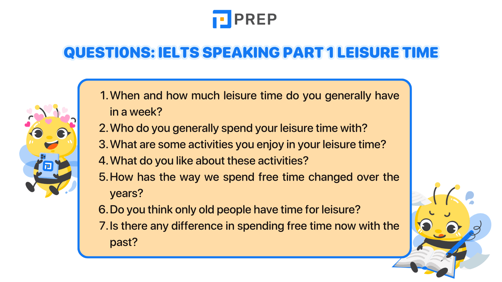 Sample questions IELTS Speaking Part 1 Leisure Time