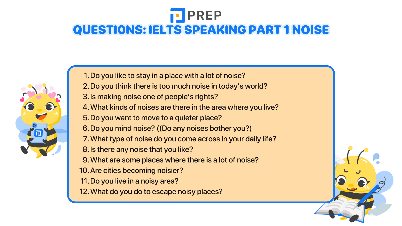 Sample questions IELTS Speaking Part 1 Noise