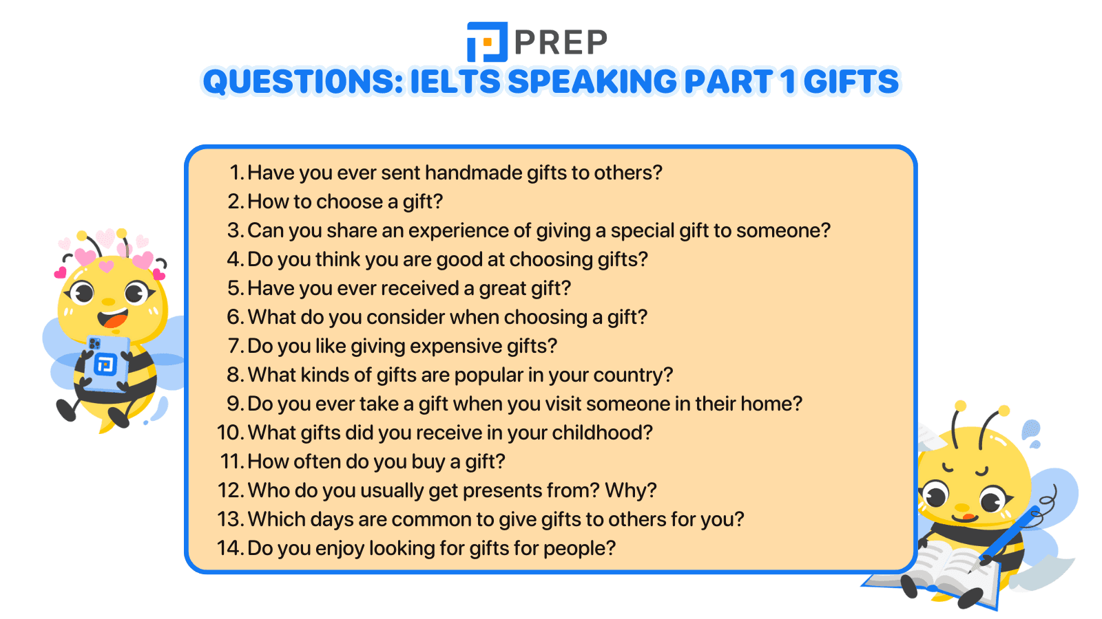 Sample questions IELTS Speaking Part 1 Gifts